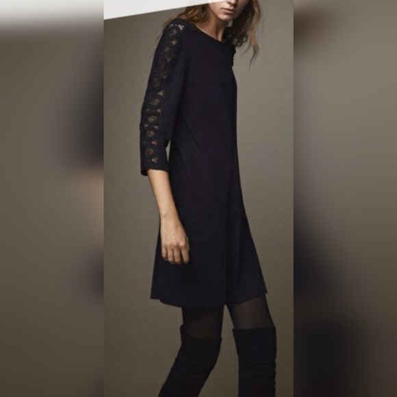 MASSIMO DUTTI Shift Dress with lace Detail. Sz M. Navy Blue. - Picture 2 of 9